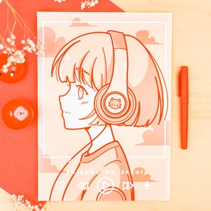 Shizuka na Sekai: Anime Headphones Girl Poster A4 A4 (Poster)