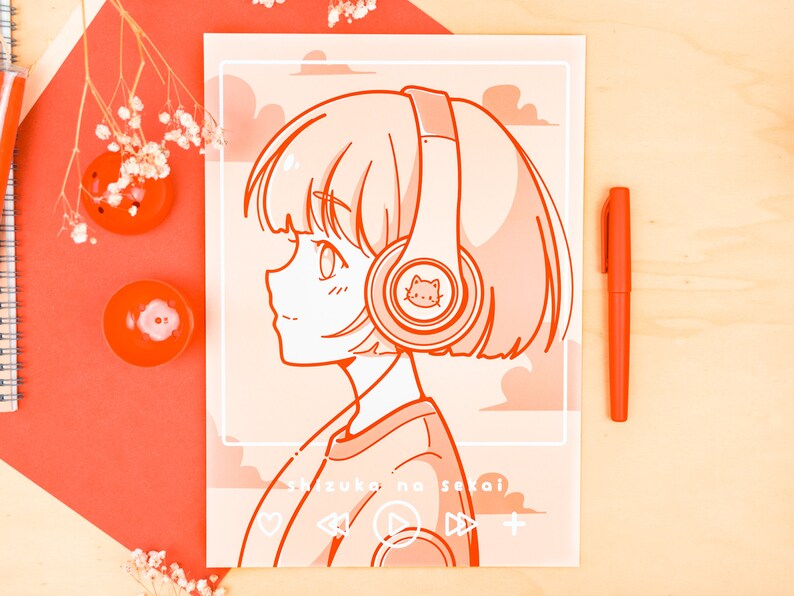 Shizuka na Sekai: Anime Headphones Girl Poster A4 A4 (Poster)