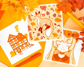 Colors of Fall: Cute Square Fine Art Print Set