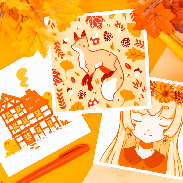 Colors of Fall: Cute Square Fine Art Print Set