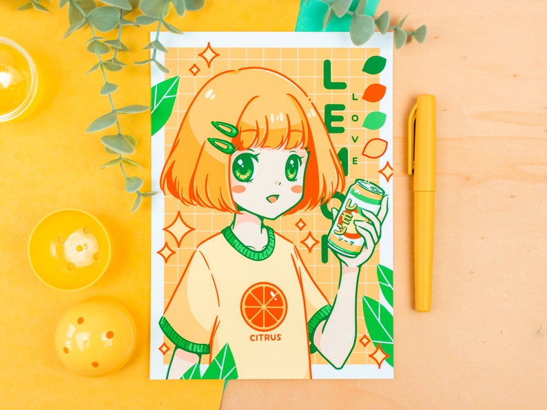 Anime Lemon Soda Girl Print/Poster different sizes A5 (Fine Art)