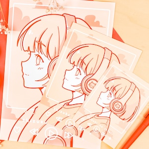 Shizuka na Sekai: Anime Headphones Girl Poster A4 image 5