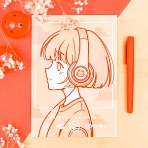 Shizuka na Sekai: Anime Headphones Girl Poster A4 A5 (Fine Art)