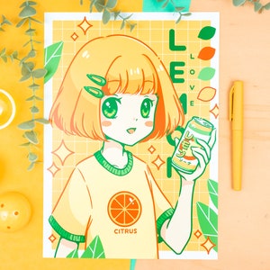 Anime Lemon Soda Girl Print/Poster different sizes A4 (Poster)