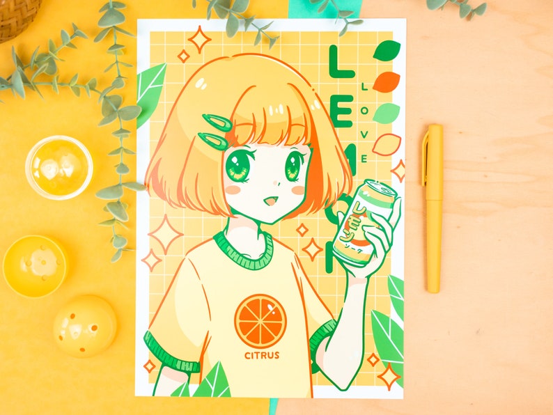 Anime Lemon Soda Girl Print/Poster different sizes A4 (Poster)