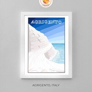 Poster stampabile, stampa di Agrigento, Scala dei Turchi, stampa Sicilia, cartolina italiana, stampa colorata, decorazioni pareti, Sicily