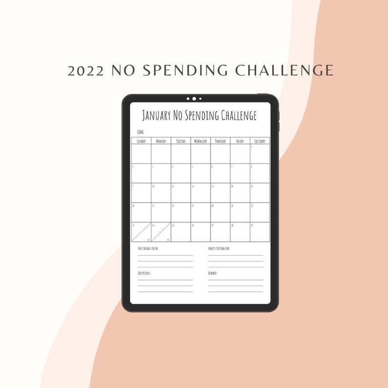 2022 no spending challenge calendar pdf printable goals etsy hong kong