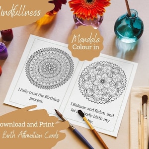 Tarjetas de hipnoparto imprimibles /Tarjetas de parto positivo consciente para colorear / Afirmación positiva / Tarjetas de nacimiento / Descarga instantánea