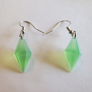 The Sims plumbob earrings - green gem dangle earrings