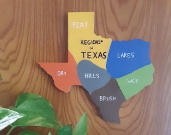 Arte mural de madera pintado a mano de las regiones de Texas: 10 pulgadas