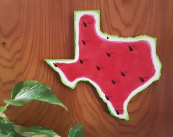 Arte de pared de madera pintado a mano con sandía de Texas - 10 pulgadas
