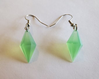 The Sims plumbob earrings - green gem dangle earrings