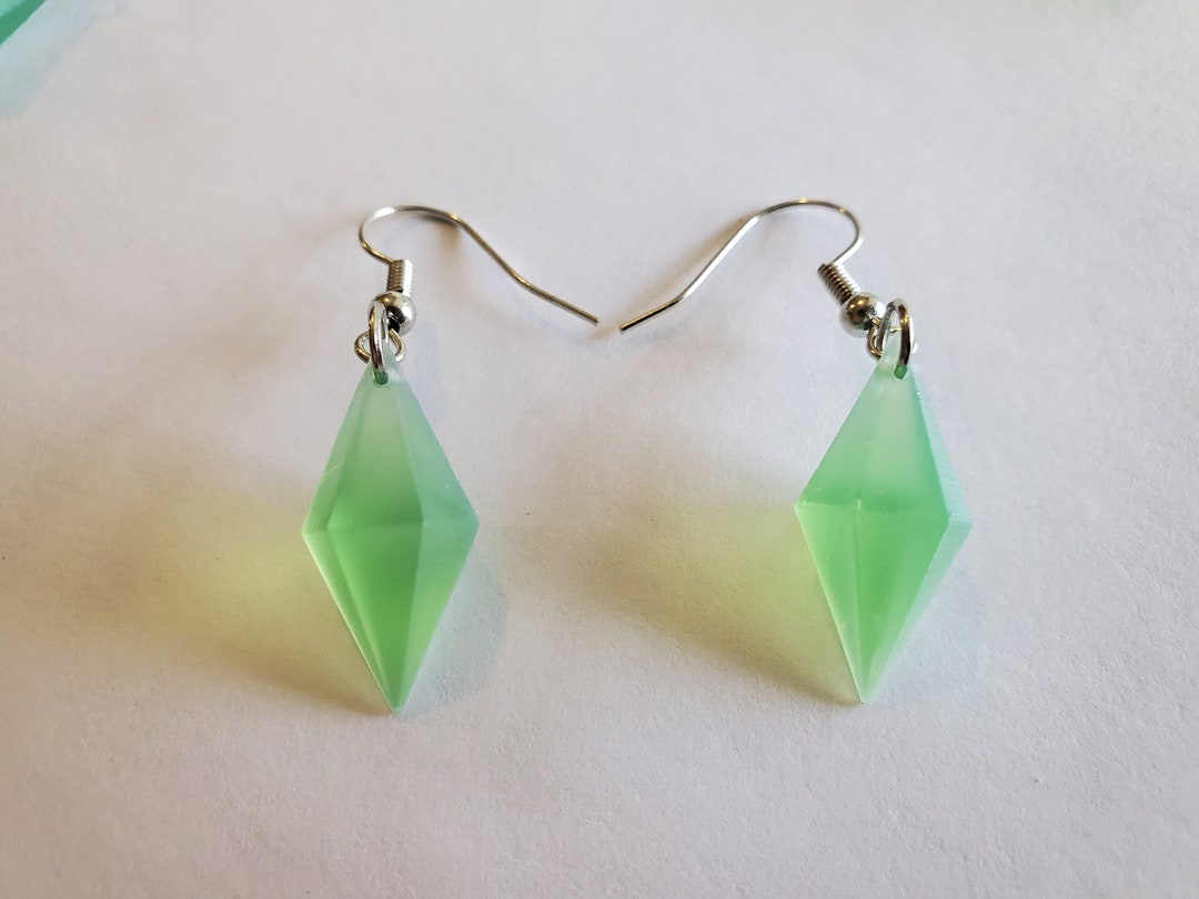 The Sims Plumbob Earrings Green Gem Dangle Earrings Etsy