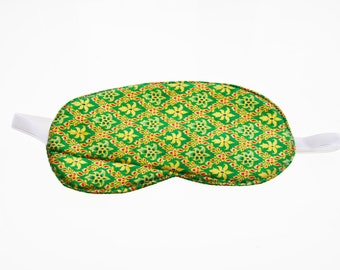 Unique Thai Cotton BATIK Eyemasks, Handcrafted Cotton Sleeping mask, Mixed Colours, Gold/Green Batik Mask