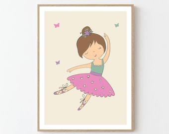 Ballerina Art Print, Pretty Ballerina  Poster, Ballerina illustration, Ballerina poster, Girl room decor, Ballerina Wall Art, Nursery Decor