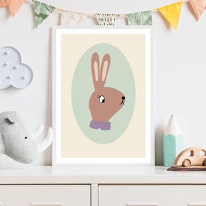 Bunny Art Print Poster,Bunny illustration,Wall nursery decor,Children room decor, Rabbit Art Poster, Animal Prints, Whimsical print poster