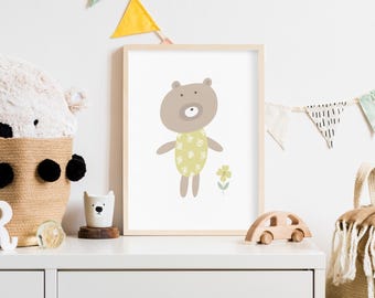 Bear Art Poster,Teddy Bear illustration,Wall nursery ,Children's picture,Teddy Art Poster, Animal Prints, Download