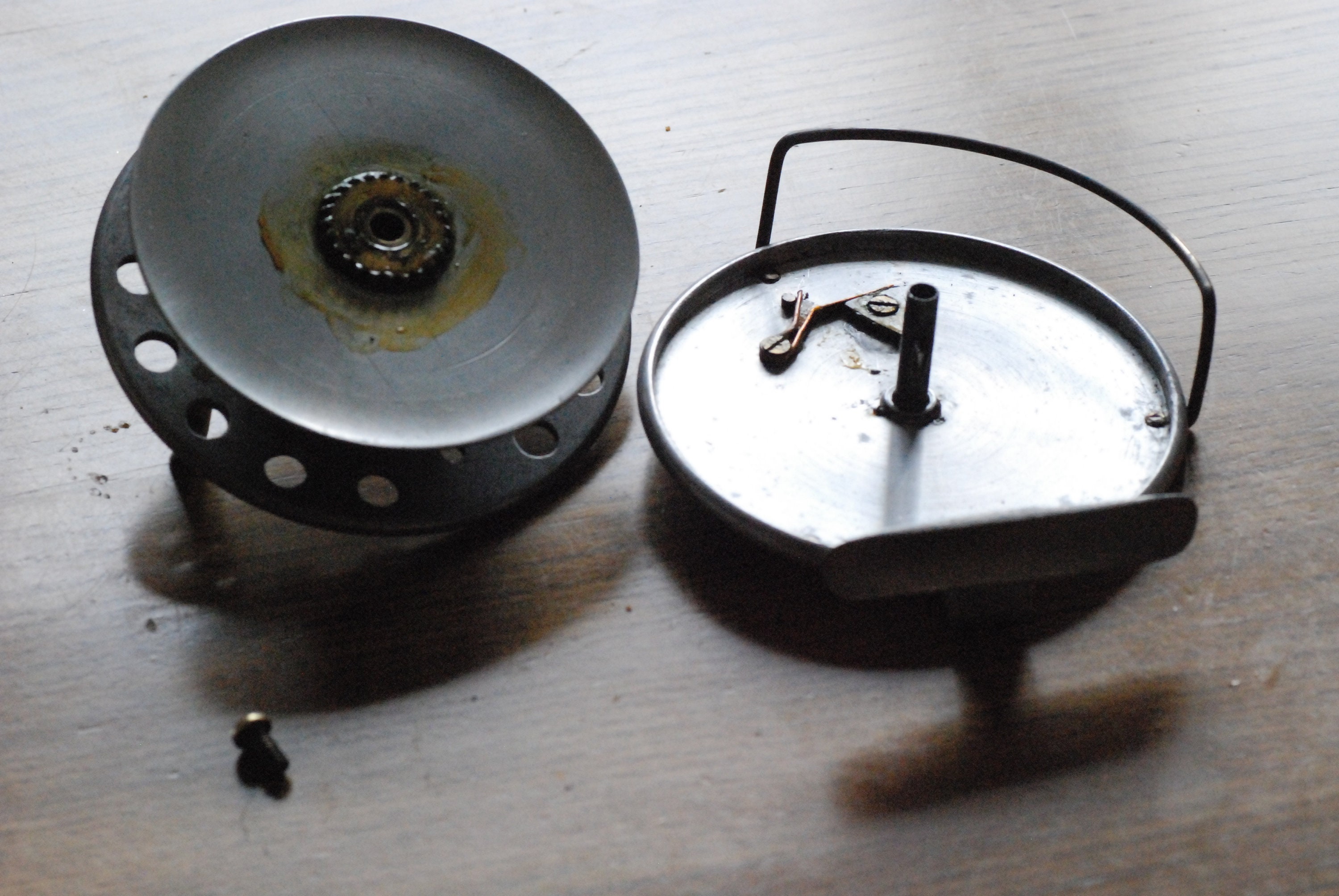 Mid Century Alloy and Brass Centrepin Fishing Reel 
