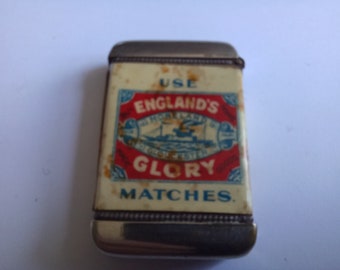 Early Twentieth Century Antique Metal and Celluloid Advertising Vesta/Match Case 'England's Glory Matches.'