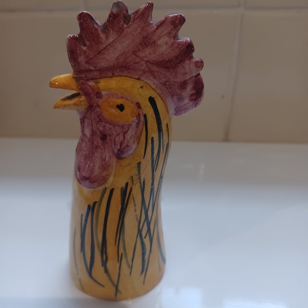 An Unusual Hand Painted Cockerel, Chicken, Hen, Bird Pie Funnel (Pie Vent)