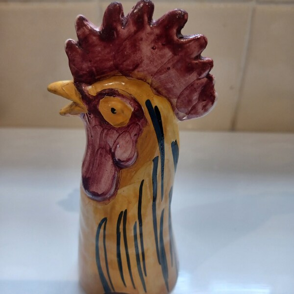 An Unuual Hand Painted Cockerel, Chicken, Bird  Pie Funnel (Pie Vent)