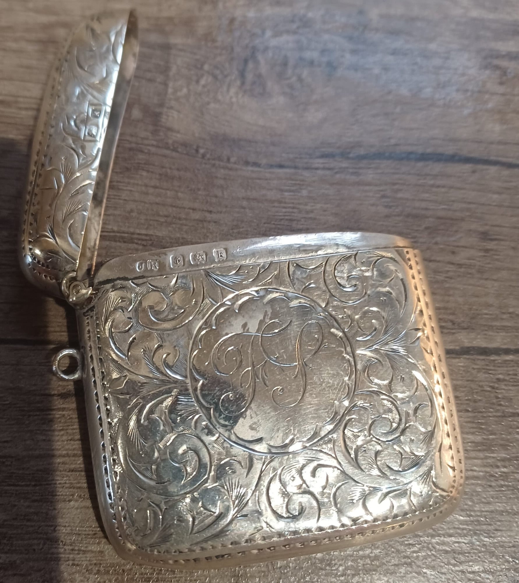 A Large Engraved Art Nouveau Style Sterling Silver Vesta Case by John Rose 1903