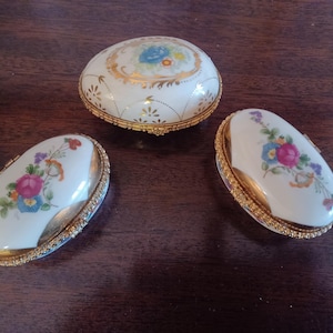 Vintage Leonardo Porcelain Trinket Boxes: Floral Jewelry Keepsake Set