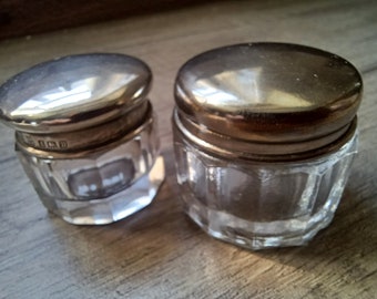 Two Nice Antique Ribbed Pots. One with a Silver Hallmarked Lid 1901 Barker Brothers Birmingham