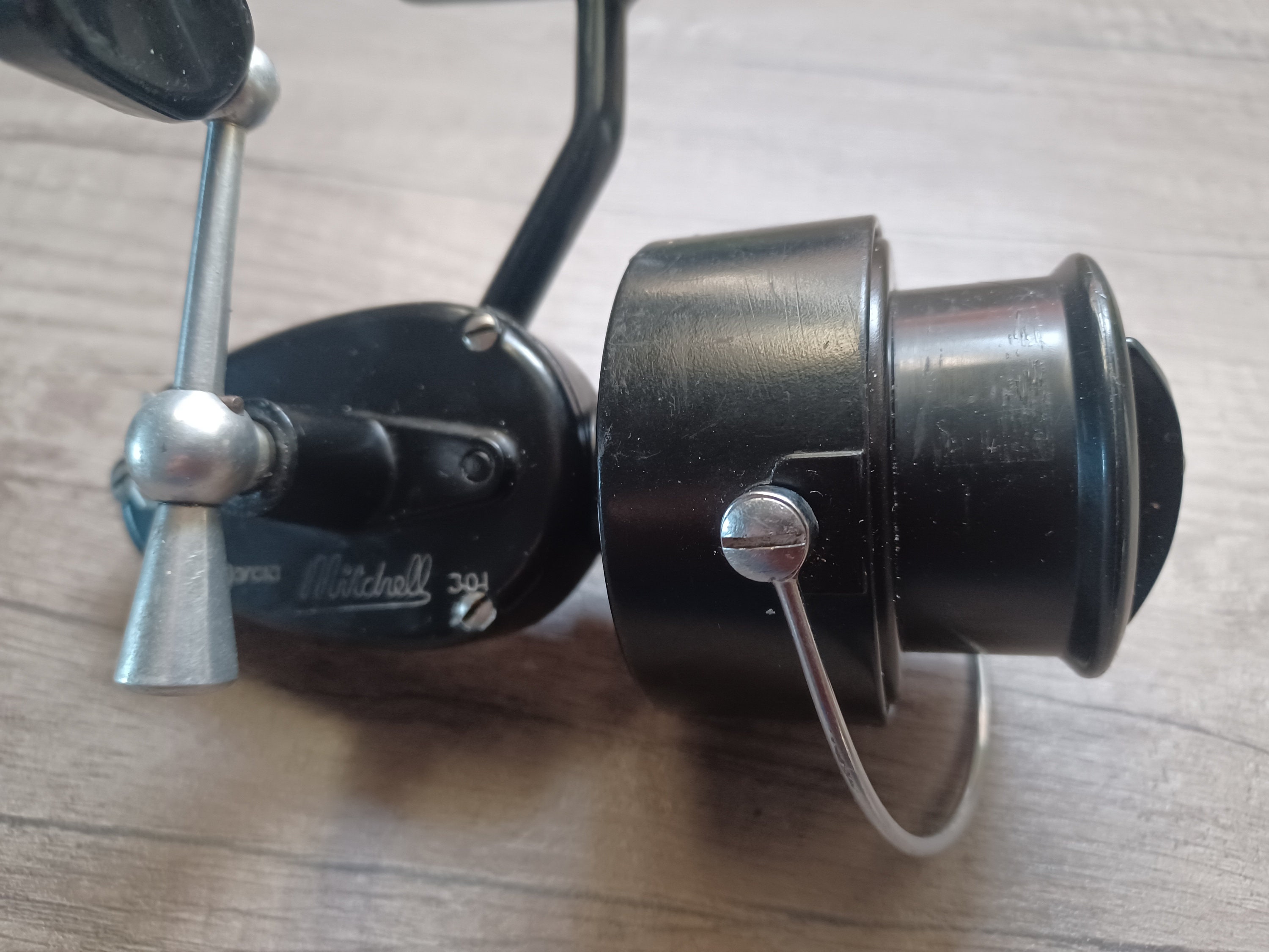An Excellent Vintage Mitchell 301 Fixed Spool Spinning Reel for the Lefty.  Dated 1966. Super Smooth. -  Canada