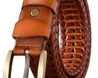 Brown Original Leather Hand Woven Knitted Braided Men Belt