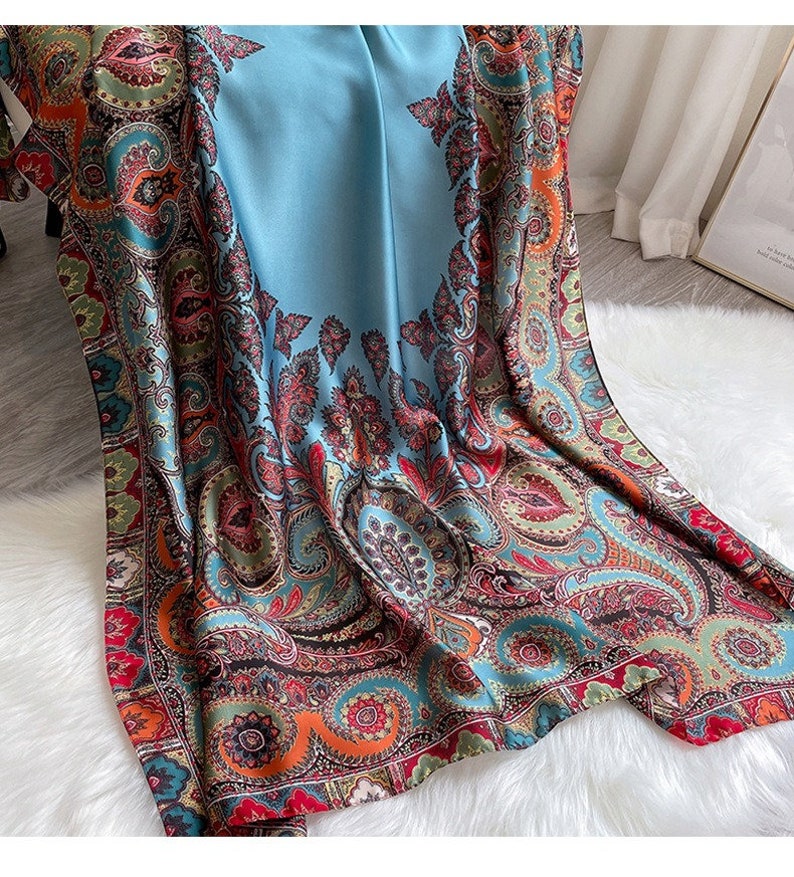 Designer Satin Silk Scarf For Women Silk Scarf Silk Shawl Boho Style Scarf Satin Silk Shawl For Her image 3