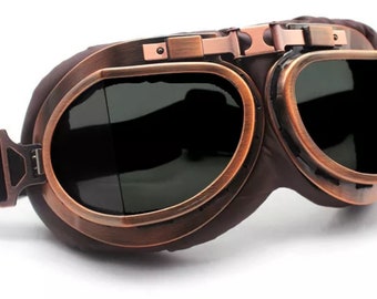 Motorcycle Retro Classic Brown Black Foldable Goggle | Motorbike Riding Goggle | Motorcycle Copper Frame Riding Goggle