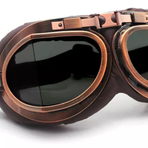 Motorcycle Retro Classic Brown Black Foldable Goggle | Motorbike Riding Goggle | Motorcycle Copper Frame Riding Goggle