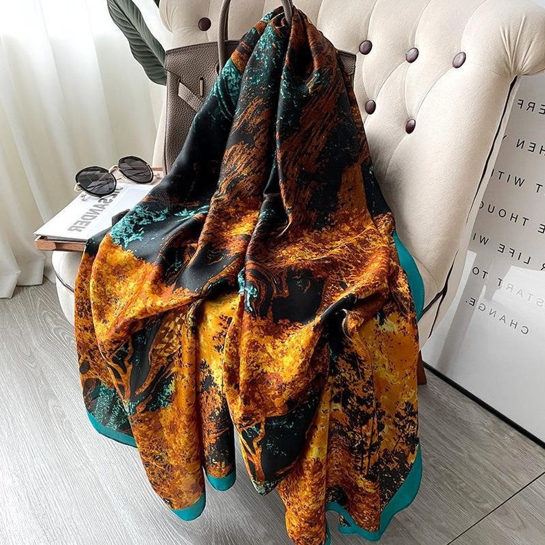 Designer Satin Silk Scarf For Women Silk Scarf Silk Shawl Boho Style Scarf Satin Silk Shawl For Her Style 5