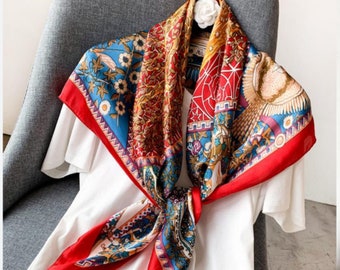 Pañuelo de seda satinado Mujeres Bufanda cuadrada Bufanda estilo boho Satin Silk Square Scarf Regalo para ELLA