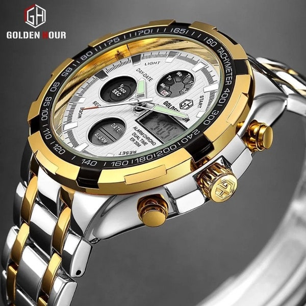 Men's Stainless Steel Silver Black Golden White Quartz Watch