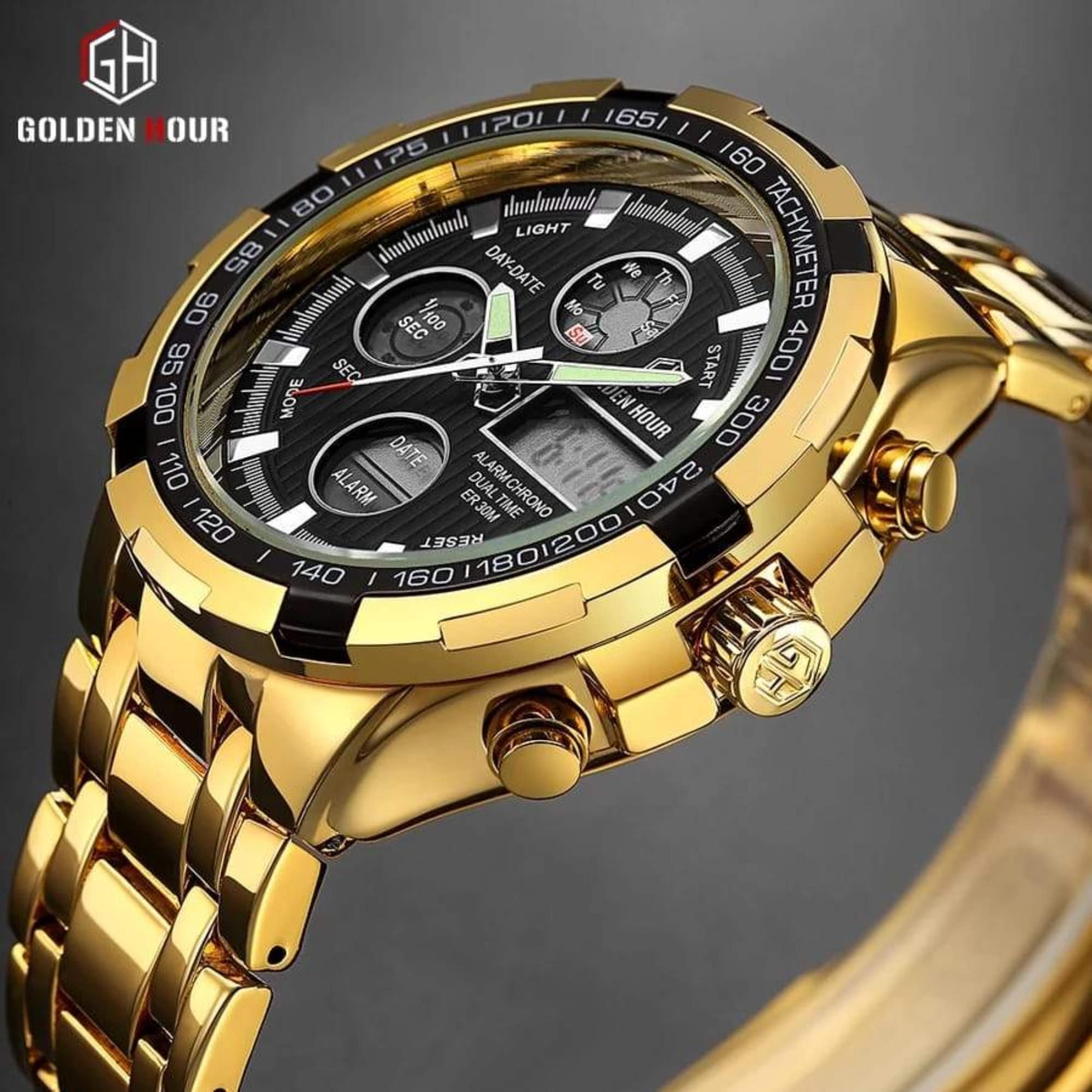 Men's Stainless Steel Golden Black Quartz Watch Men Stainless Steet Wrist Watch