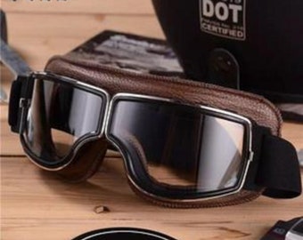 Motorrad-Retro-Brille aus hochwertigem PU-Leder in Braun