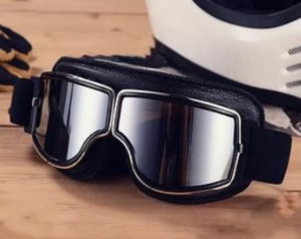 Motorcycle Retro Black High Quality PU Leather Goggles