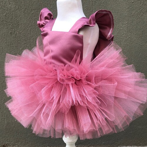 Dusty Pink Pink Birthday Tutu Dress/Birthday Outfit/Girl's Birthday Dress/Photoshoot Outfit/Photoshoot Dress/ order old pink romper tutu