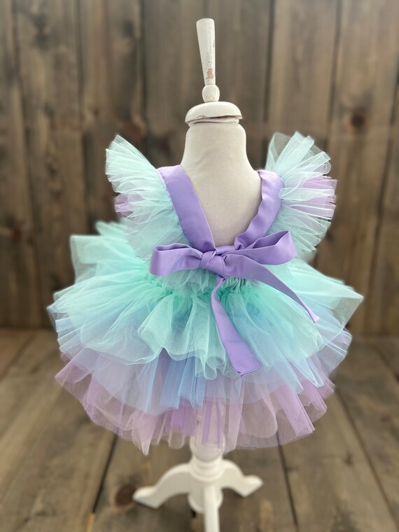 Mermaid Birthday Tutu Set in Birthday Purple Top & Jade Bottoms