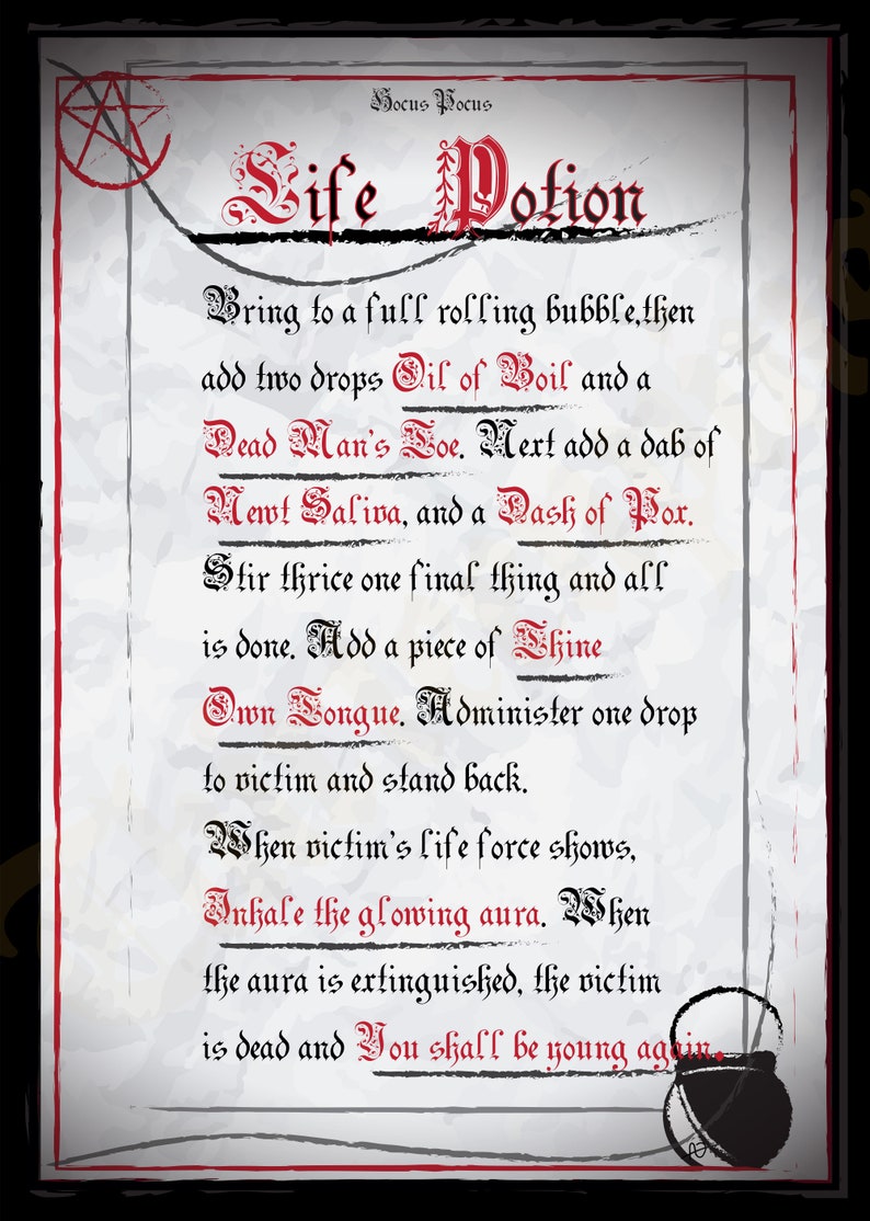 Hocus Pocus life potion recipe: A4 print | Etsy