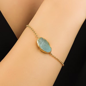 The Marmaris Mavi bracelet- Unpolished rough aquamarine handmade bracelet, natural aquamarine, one-of-a-kind, 18K gold plated silver