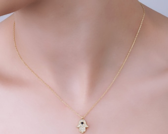 The Guardian Eye of Serenity- Hamsa & evil eye necklace, handmade, minimalist silver jewelry, 18K gold plated 925 sterling silver necklace