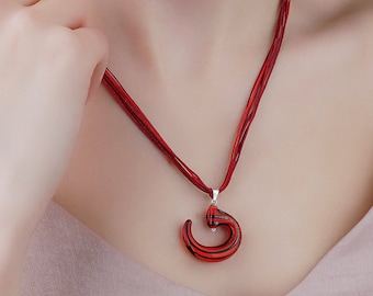 Astraea - Murano glass , innocence rebirth red necklace, red string waw pendant, mystic sufism red jewelry, lampwork necklace, gift for her