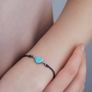 Cybele&#39;s Heart (Turquoise) - Murano glass blue turquoise heart bracelet, friendship heart bracelet gift, adjustable cord, waterproof, love