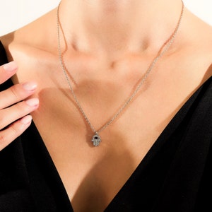 Ny design, The Guardian Eye of Serenity, hamsa handhalsband, 925 sterlingsilver, skyddande amulett, handgjord design, tjockare kedja