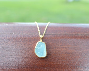 The Marmaris Mavi necklace - Marmaris Collection -Uncut Raw Aquamarine Pendant on Sterling Silver 18K Gold Plated Chain, natural aquamarine