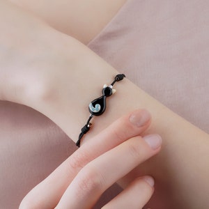 Bastet the Protector -Murano glass black cat bracelet, cat silhouette bracelet, mystical cat themed jewelry, cat lover, adjustable bracelet
