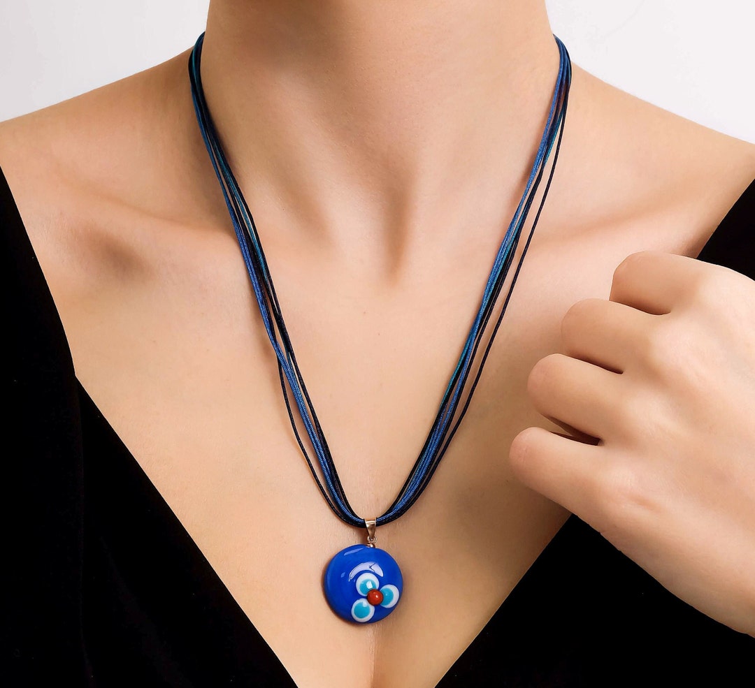 Chintamani Blossom - Handmade Blue Murano Glass With Chintamani Flower ...
